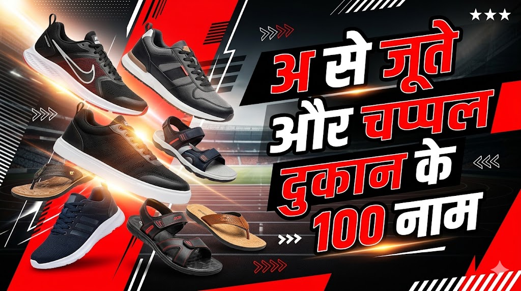 8. अ अक्सर से जूते और चप्पल की दुकान का नाम (Footwear - 100 नाम)