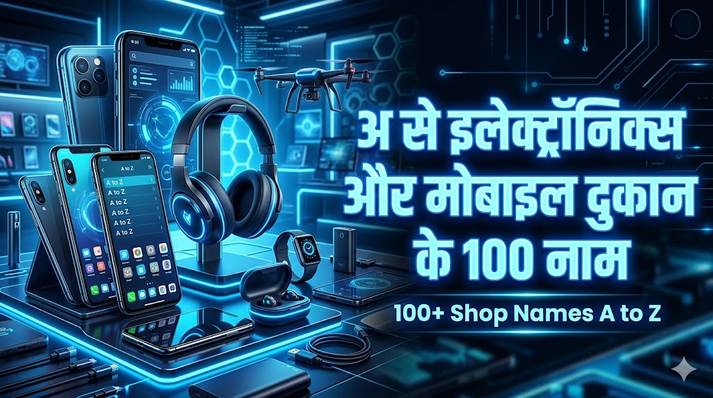 5. अ अक्सर से इलेक्ट्रॉनिक्स और मोबाइल की दुकान का नाम (Electronics & Mobile - 100 नाम)