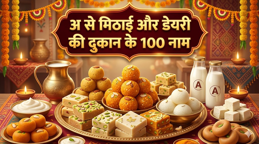 3. अ अक्षर से मिठाई और डेयरी की दुकान का नाम (Sweets & Dairy - 100 नाम)