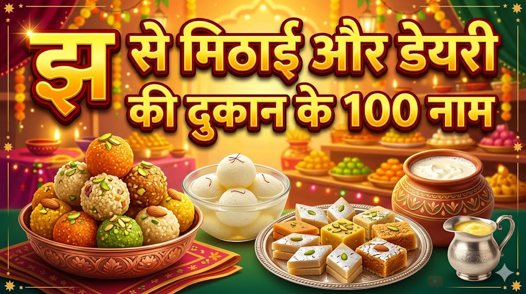 3. झ अक्षर से मिठाई और डेयरी की दुकान का नाम (Sweets & Dairy - 100 नाम) 